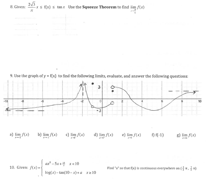 Solved 8. Given: 2/3 x s f(x) s tanx Use the Squeeze Theorem | Chegg.com