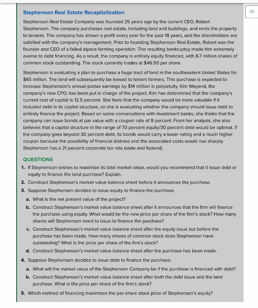 Stephenson Real Estate Recapitalization Stephenson