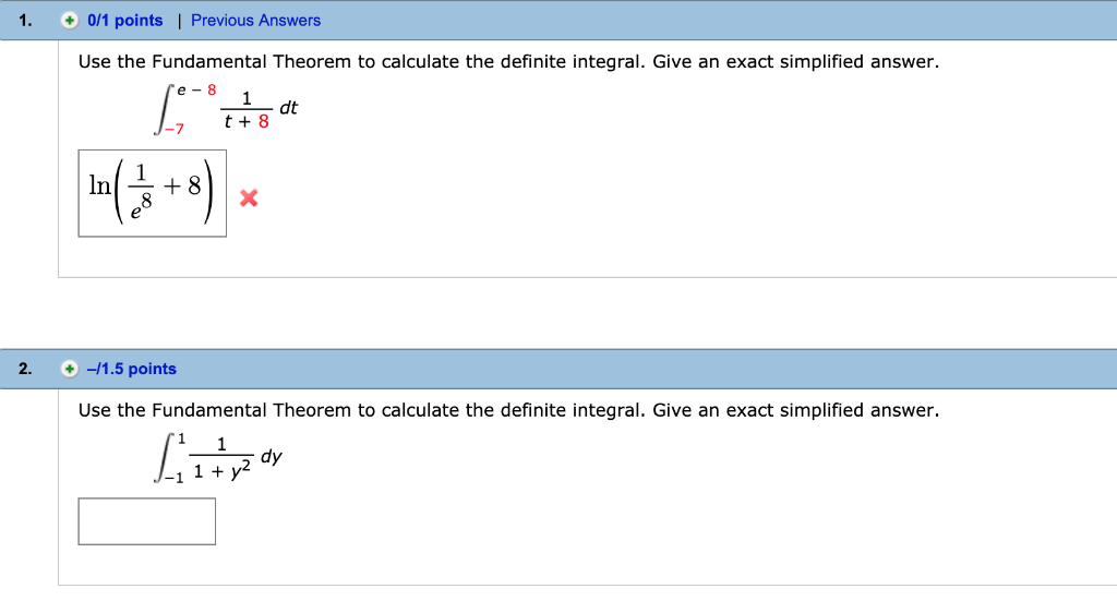 Solved Previous Answers 0/1 points 1. Use the Fundamental | Chegg.com