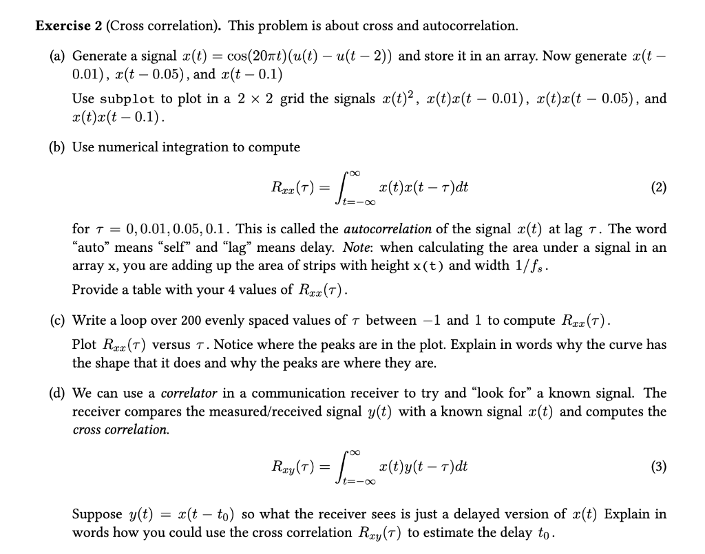 Exercise 2 (Cross correlation). This problem is about | Chegg.com