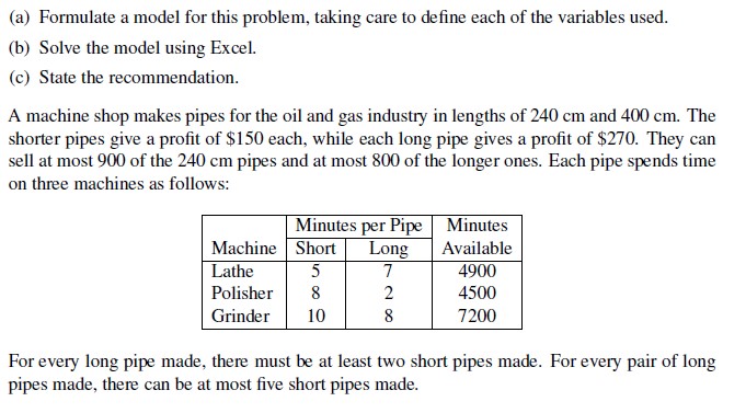 Solved (a) Formulate a model for this problem, taking care | Chegg.com