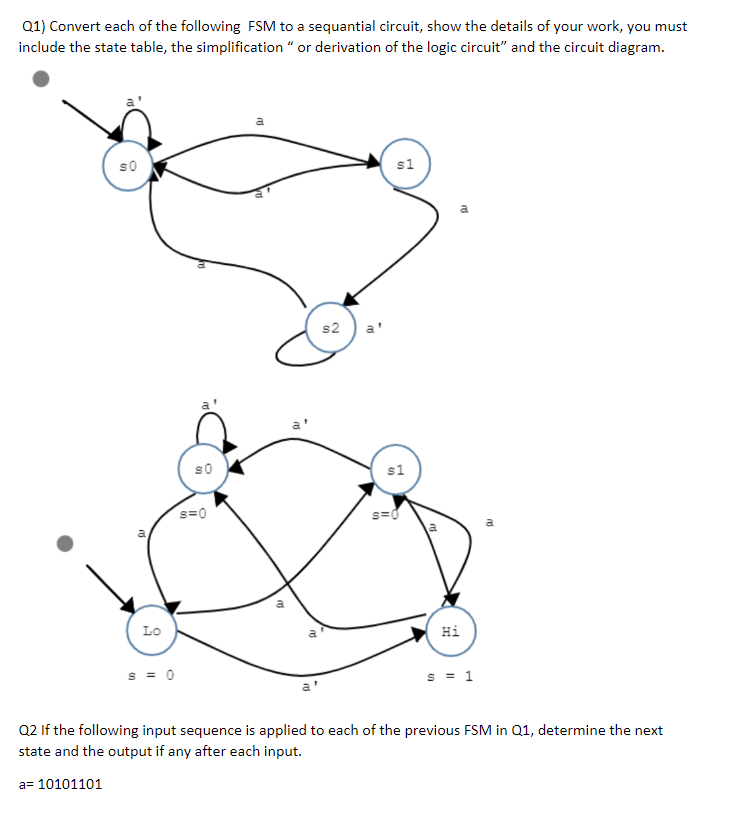 Solved Q1) Convert each of the following FSM to a sequantial | Chegg.com