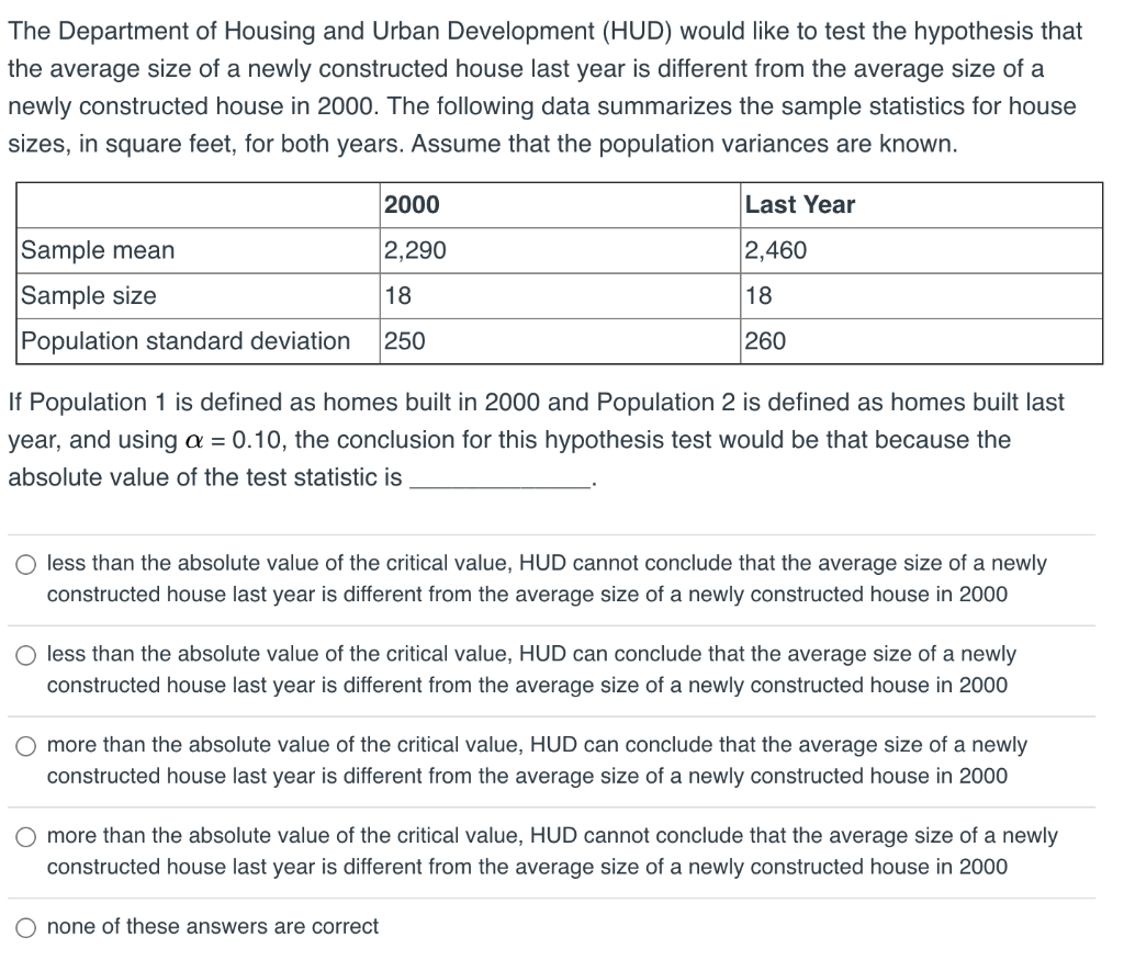 Solved The Department of Housing and Urban Development (HUD)