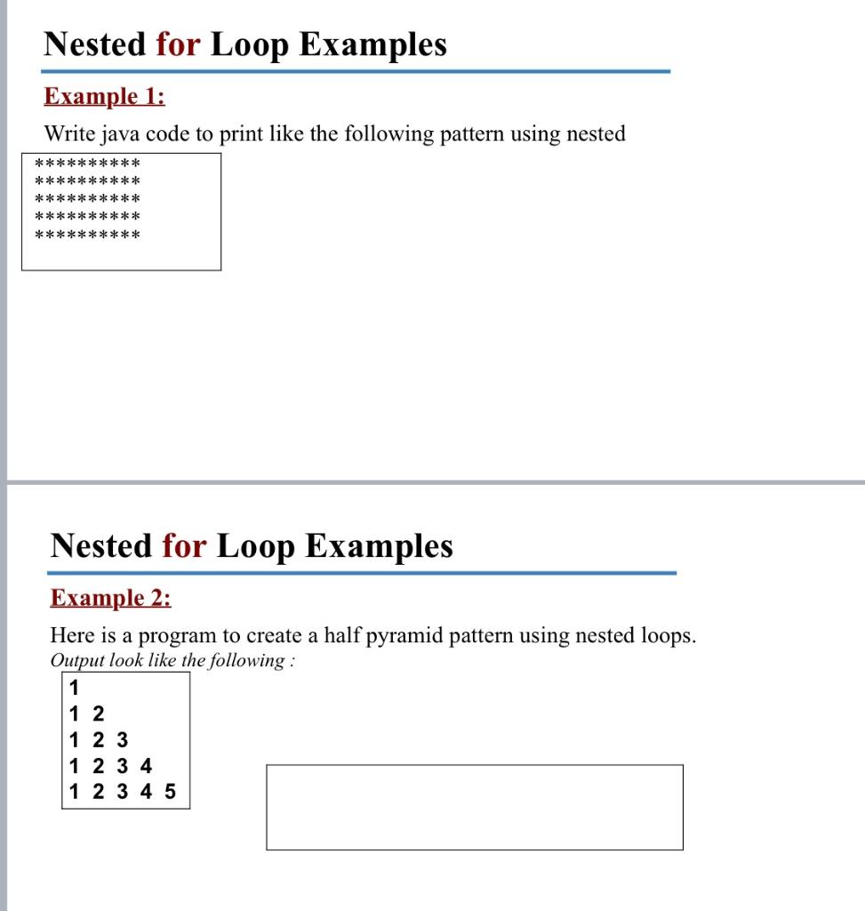 Here is a program to create a half pyramid pattern using nested loops. Output look like the following :