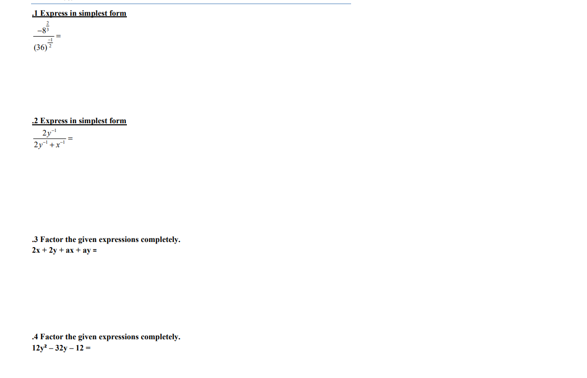 Solved .1 Express in simplest form (36) .2 Express in | Chegg.com