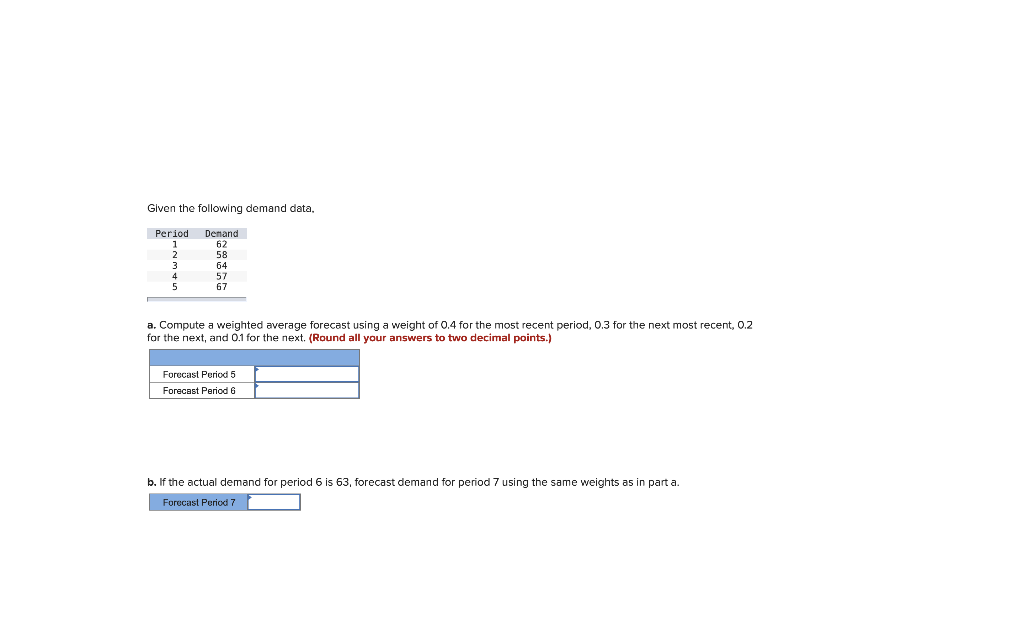 Solved Given The Following Demand Data Demand Period 1 2 3 8685