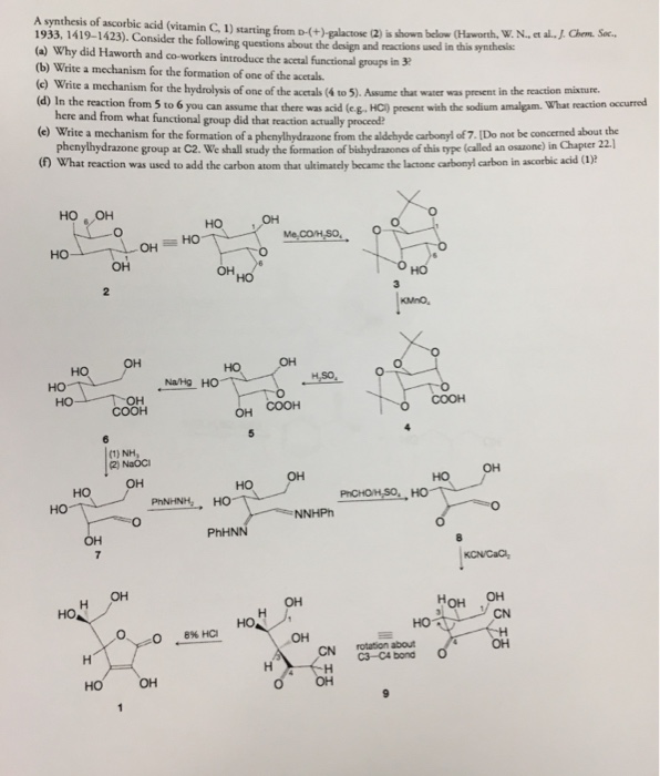 Solved A synthesis of ascorbic acid (vitamin C, 1) starting | Chegg.com