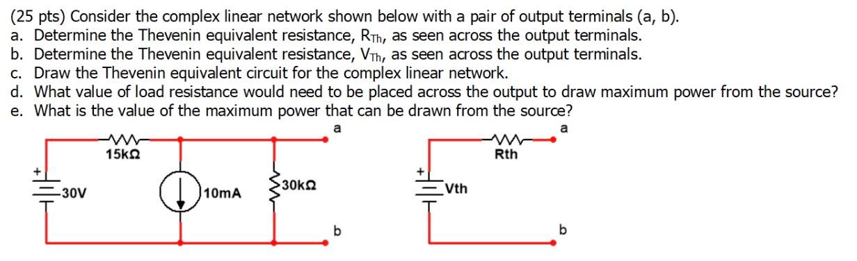 Solved (25 pts) Consider the complex linear network shown | Chegg.com