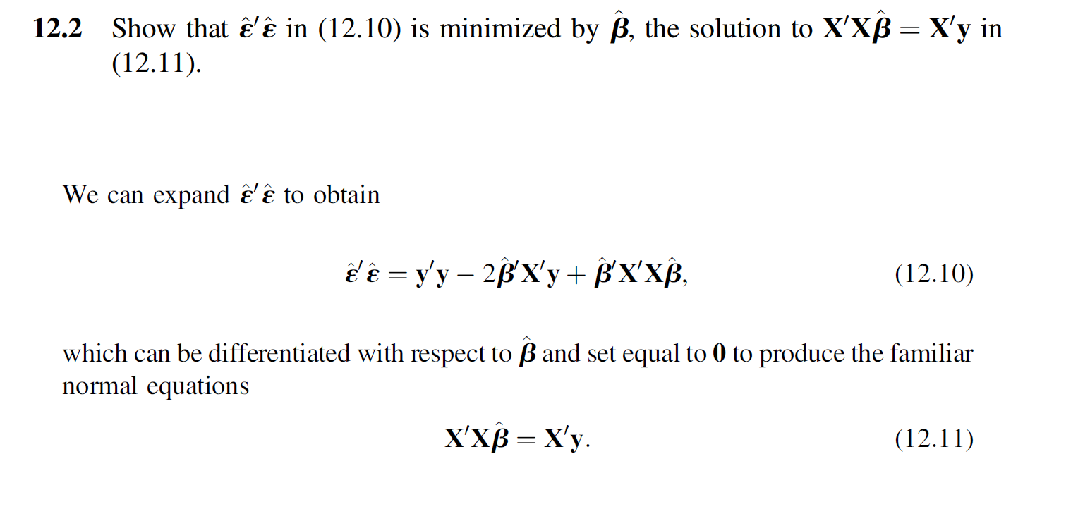 Solved 12 2 Show That E E In 12 10 Is Minimized By B T Chegg Com