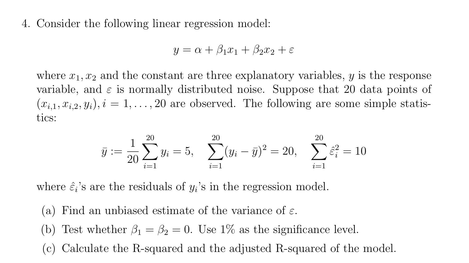 Solved 4 Consider The Following Linear Regression Model Y 9503