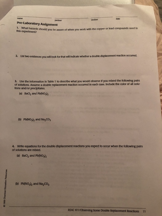 Solved date partner section Pre-Laboratory Assignment 1. | Chegg.com