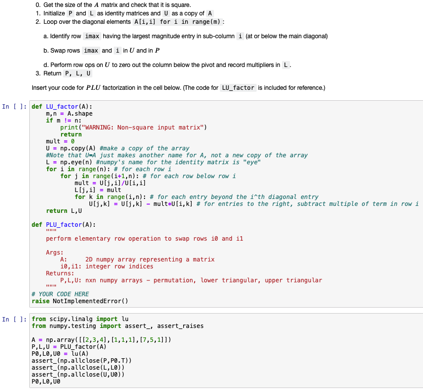 Solved 0. Get the size of the A matrix and check that it is