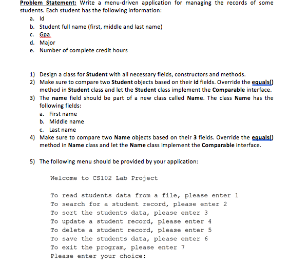 Solved Problem Statement: Write a menu-driven application | Chegg.com