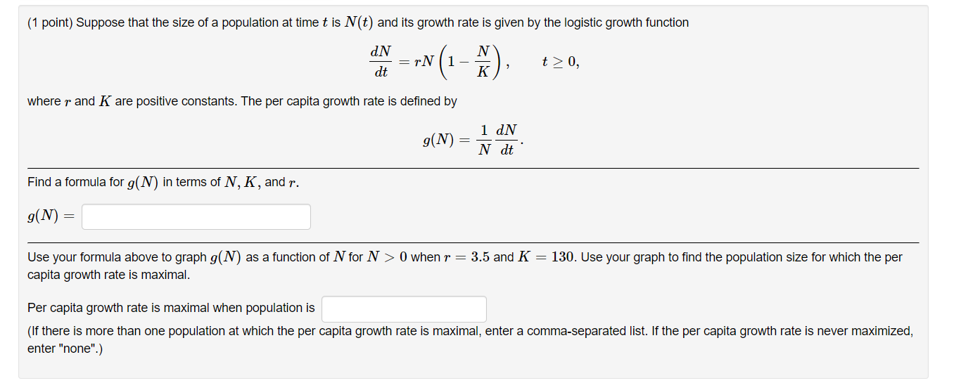 Solved (1 point) Suppose that the size of a population at | Chegg.com