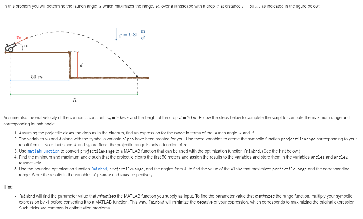 Solved In this problem you will determine the launch angle a | Chegg.com