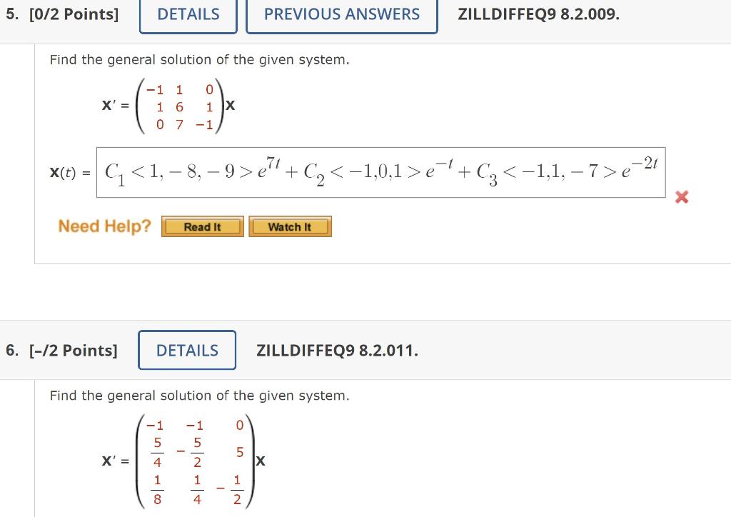 Solved 5. [0/2 Points] DETAILS PREVIOUS ANSWERS ZILLDIFFEQ9 | Chegg.com