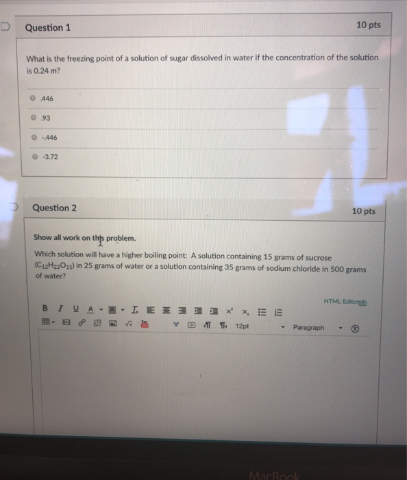 Solved 10 pts Question 1 What is the freezing point of a | Chegg.com