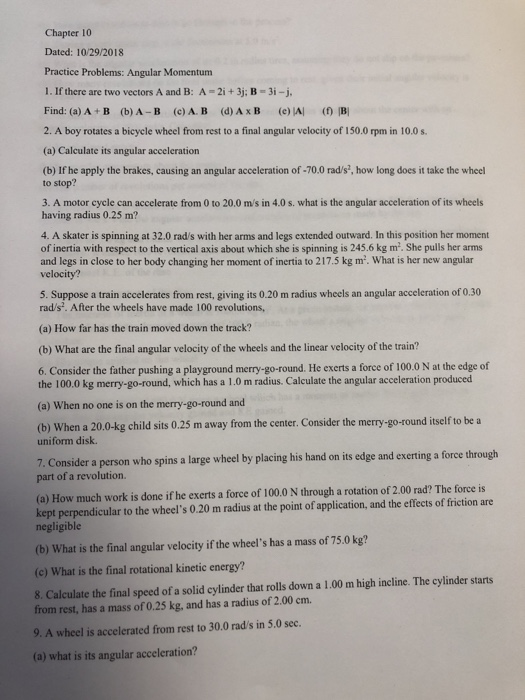 Solved Chapter 10 Dated: 10/29/2018 Practice Problems: | Chegg.com