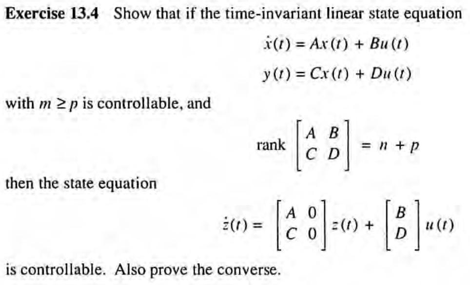 Solved Exercise 13.4 Show that if the time-invariant linear | Chegg.com
