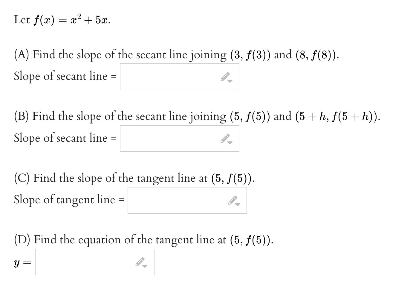 Solved Let F X X2 5x A Find The Slope Of The Secant Line