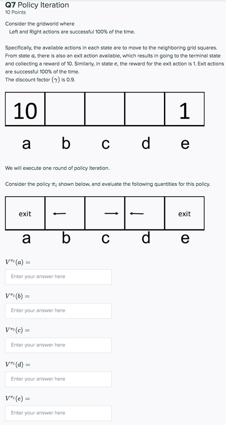 Q7 Policy Iteration 10 Points Consider the gridworld | Chegg.com