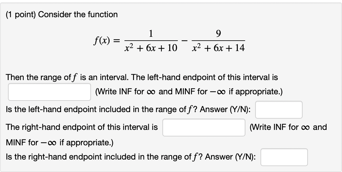 Solved (1 point) Consider the function | Chegg.com