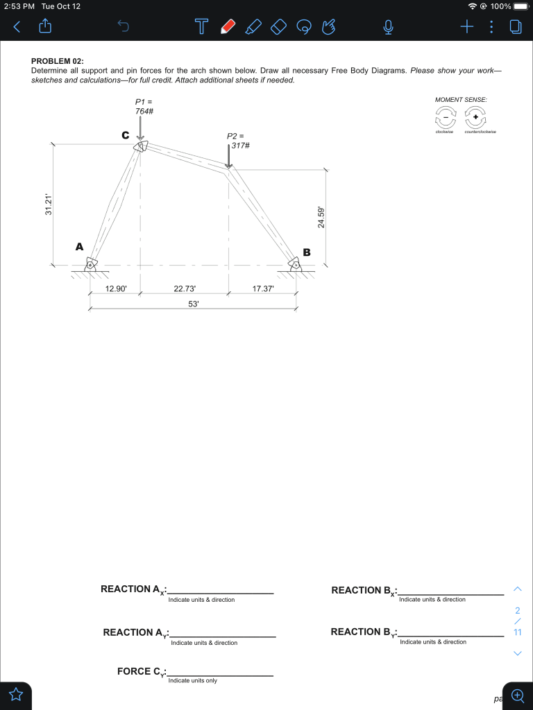 Solved 2:53 PM Tue Oct 12 @ 100% + : PROBLEM 02: Determine | Chegg.com