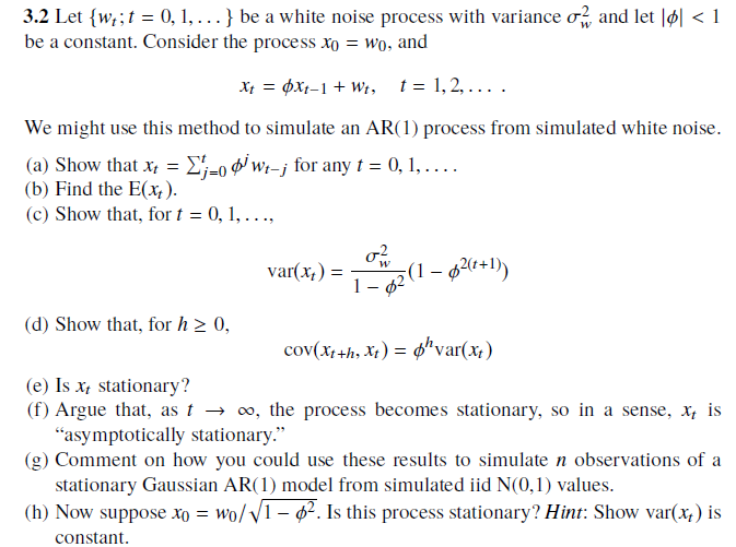 Solved 3.2 Let {wt; t = 0, 1,... } be a white noise process | Chegg.com
