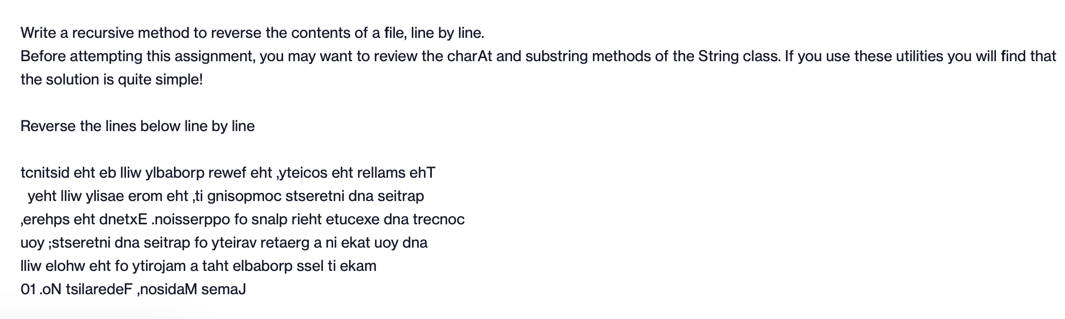 Solved Write a Java Code that reverse the given text line by | Chegg.com