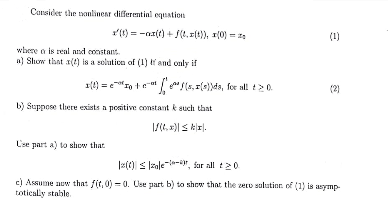 Solved Consider The Nonlinear Differential Equation X T Chegg Com