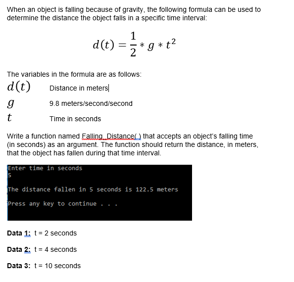 Solved Write a C++ function named Falling_Distance( ) that | Chegg.com