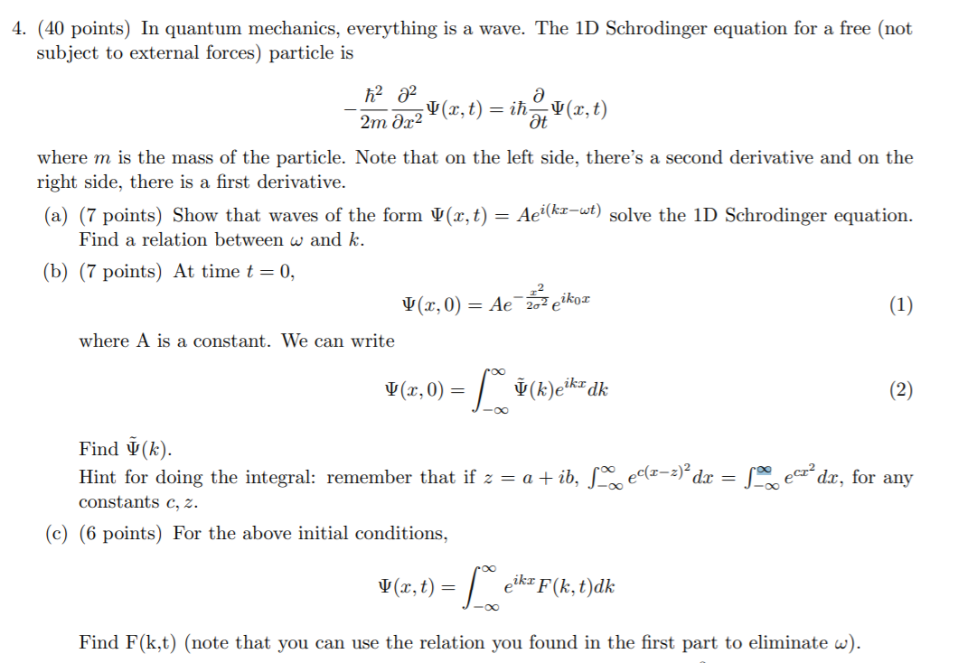 Solved 4 40 Points In Quantum Mechanics Everything Is Chegg Com