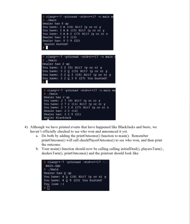 Solved Using c++ to make a blackjack game using | Chegg.com