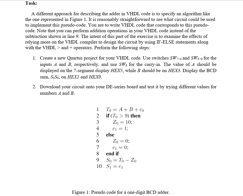 Solved Task: A different approach for describing the adder | Chegg.com