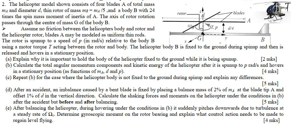 Solved rotor 1 2. The helicopter model shown consists of | Chegg.com