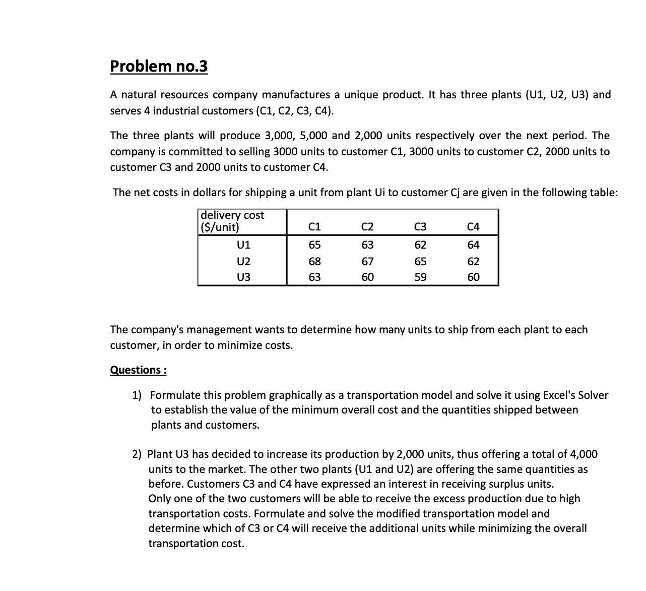 Solved A natural resources company manufactures a unique