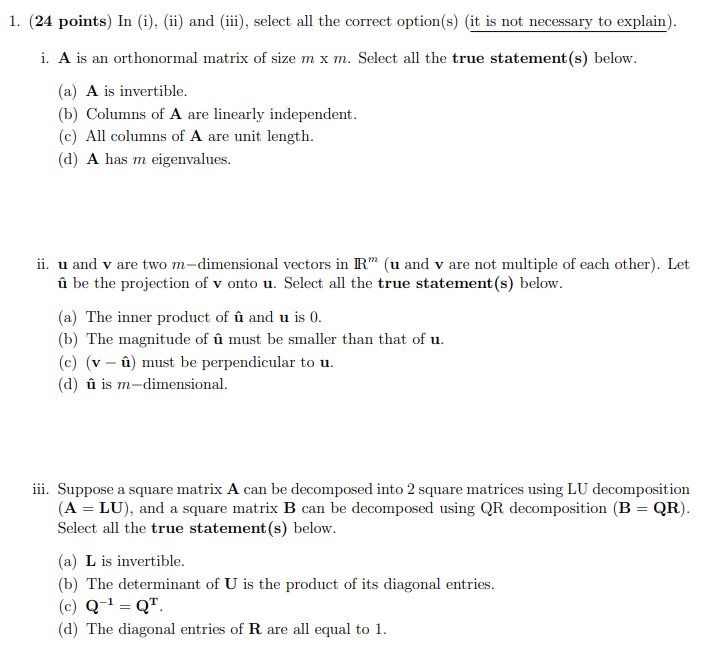 Solved 1 24 Points In I Ii And Iii Select All Chegg Com