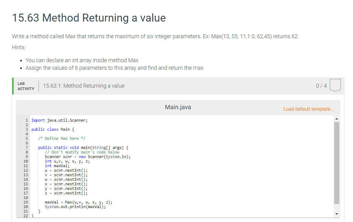 Solved 15.63 Method Returning a value Write a method called | Chegg.com