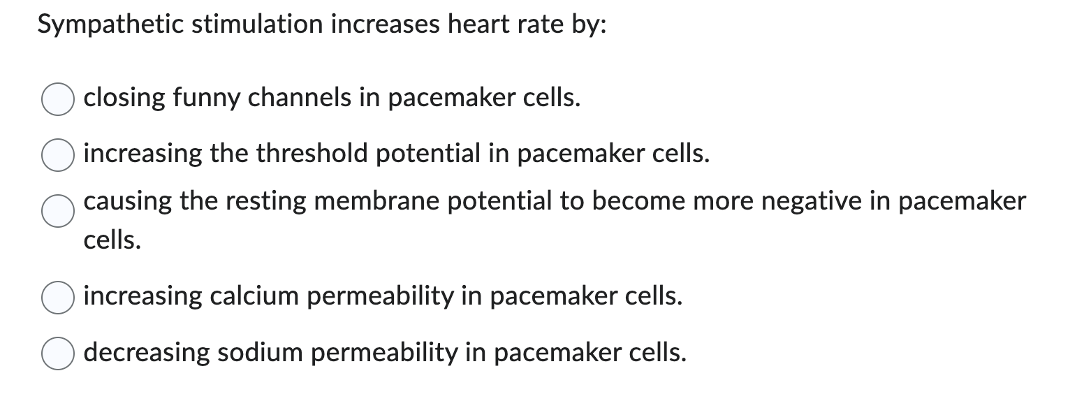 Solved Sympathetic stimulation increases heart rate by: | Chegg.com
