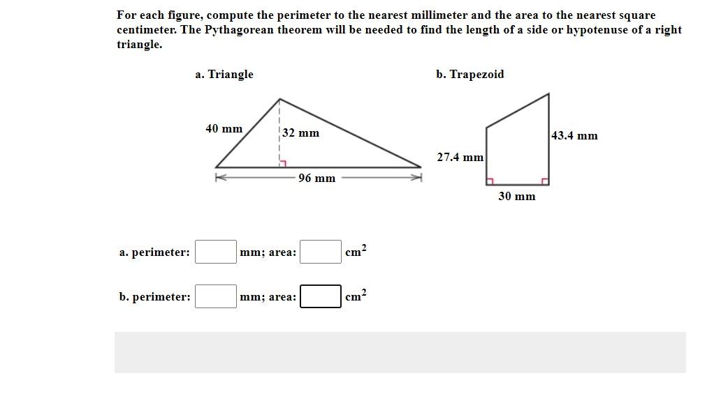 Solved For each figure, compute the perimeter to the nearest | Chegg.com