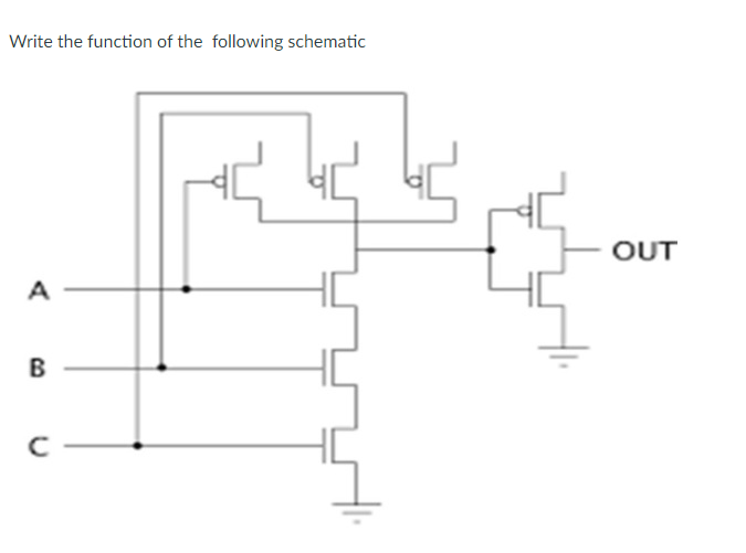 Solved Write the function of the following schematic OUT А B | Chegg.com