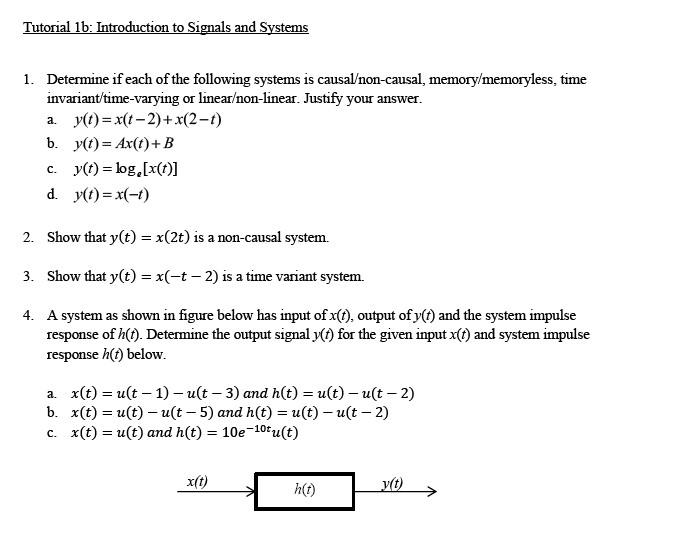 Solved Tutorial la Introduction to Signals and Systems 1.