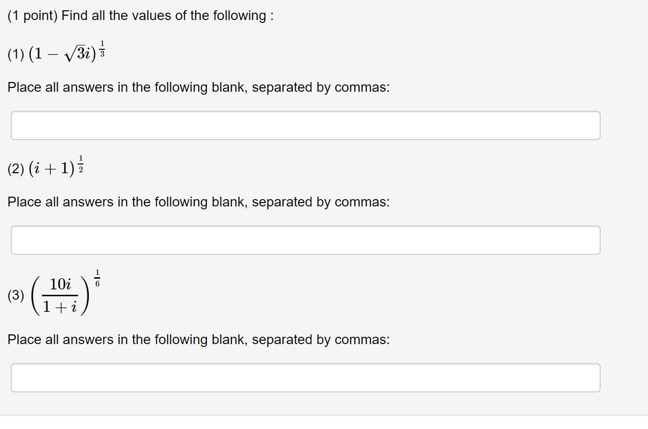 Solved 1 Point) Find All The Values Of The Following | Chegg.com