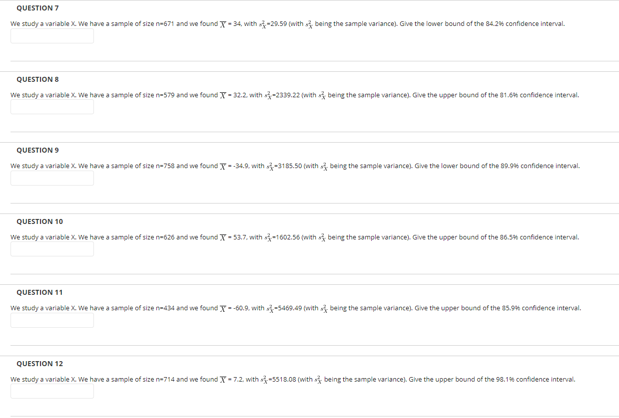 Solved QUESTION 7 We study a variable X. We have a sample of | Chegg.com
