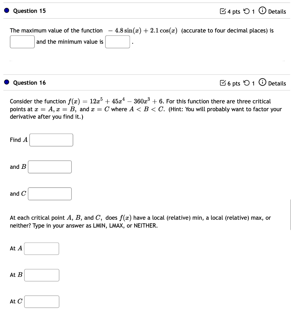 Solved Question 15 4 pts 5 1 Details The maximum value of | Chegg.com
