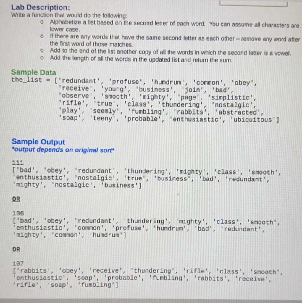 Solved Lab Description: Write a function that would do the | Chegg.com