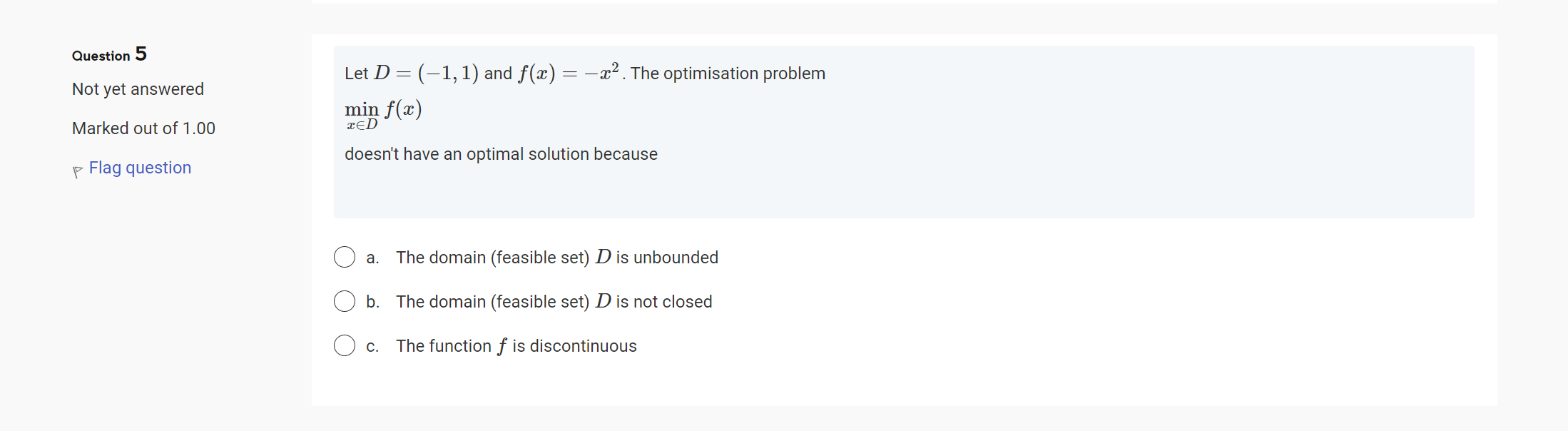 Solved Question 5 Not yet answered Marked out of 1.00 p | Chegg.com