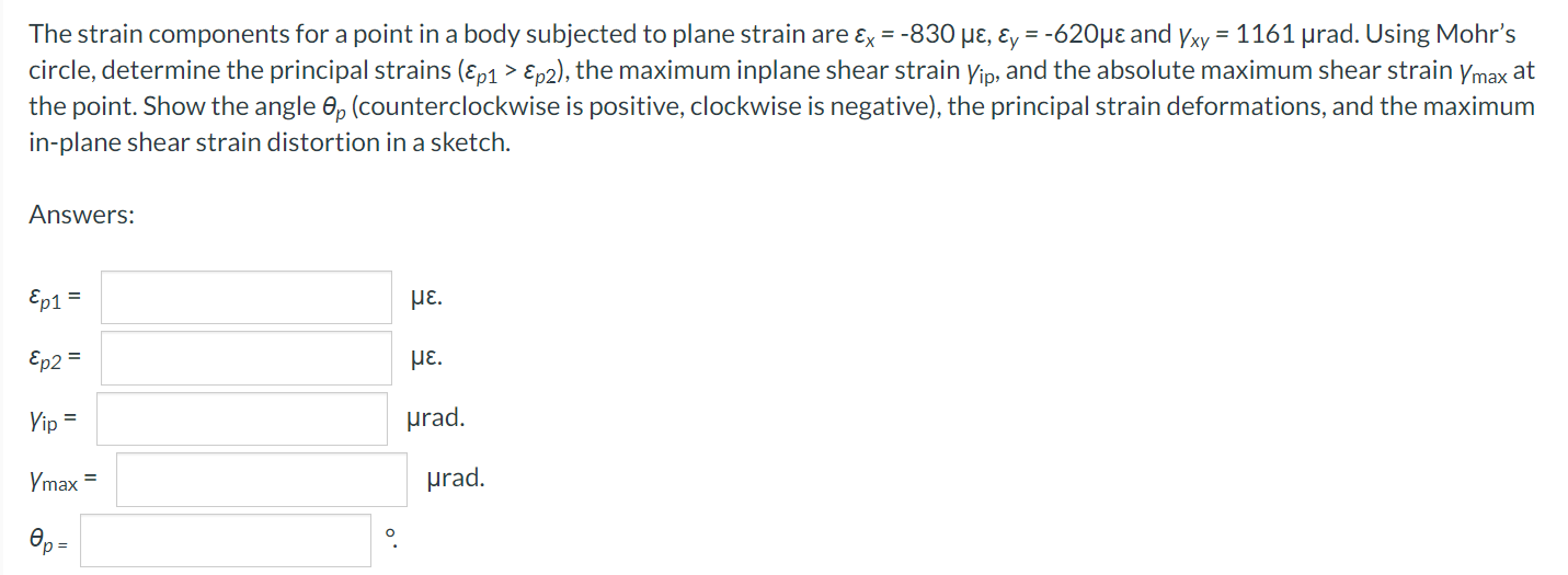 Solved The strain components for a point in a body subjected | Chegg.com