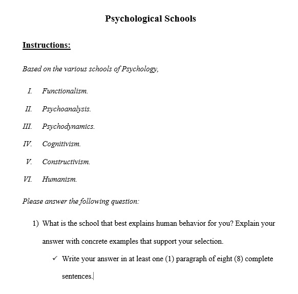 Solved Based on psychological schools, what is the school | Chegg.com