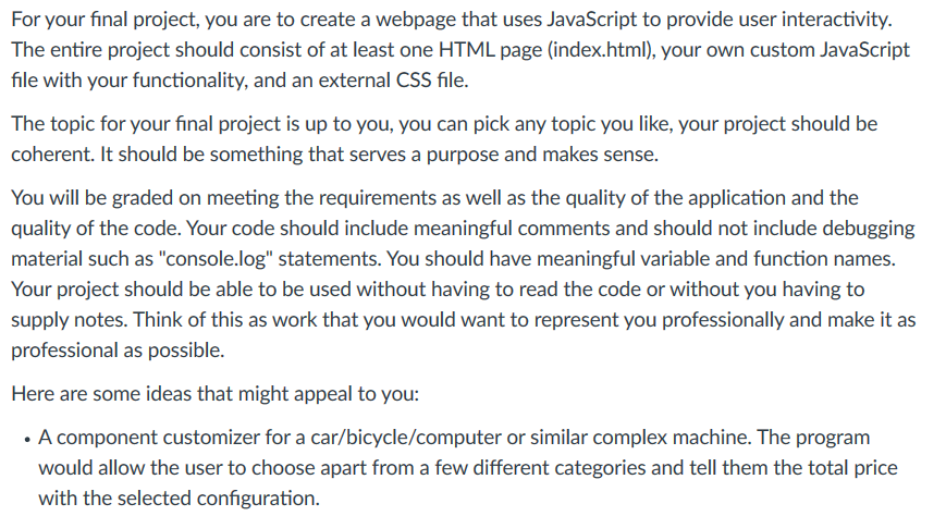 For your final project, you are to create a webpage | Chegg.com